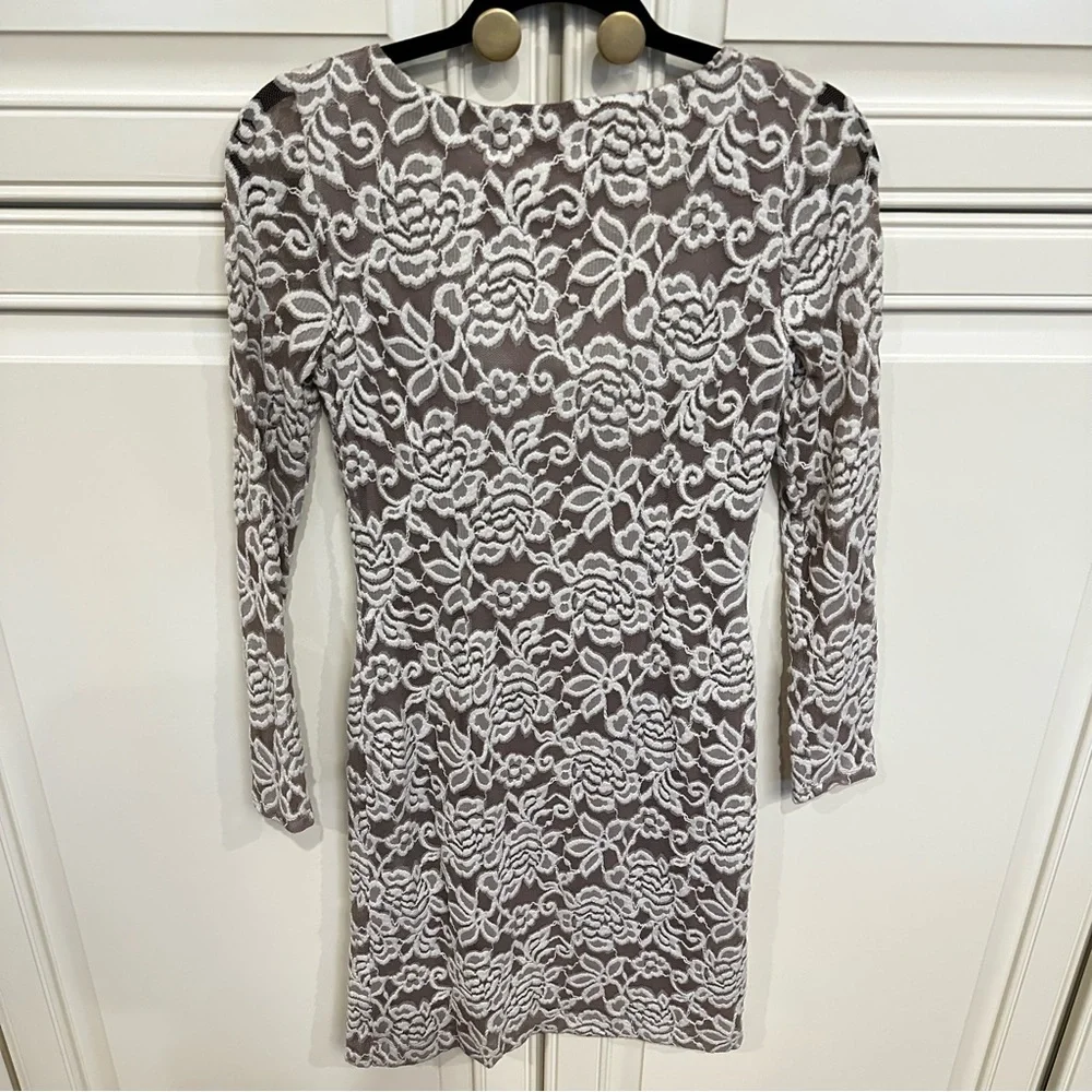 Eliza J Womens Grey Beige Mauve Lace Long Sleeve Cocktail Dress Formal Bodycon 2